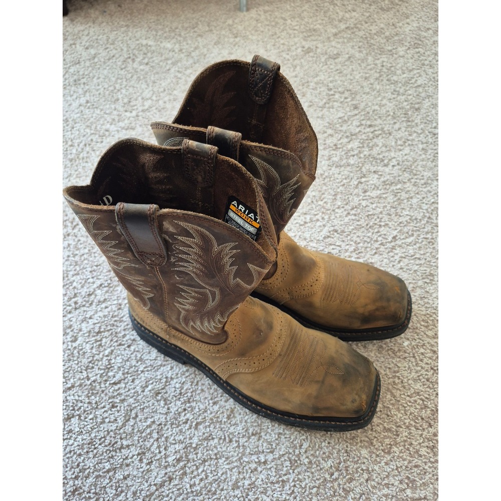 Ariat Sierra Square‎ Steel Toe Western Work Boots Brown Leather Size 11.5 D
